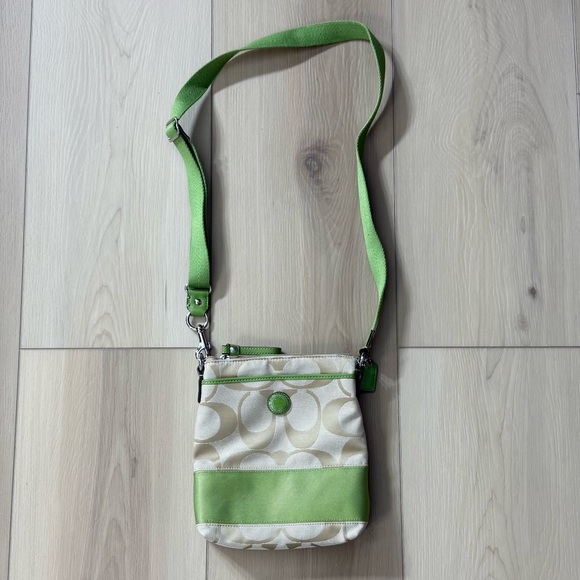 Coach Handbags - Coach Signature Crossbody Green Cream Y2K Adjustable Strap – Clean